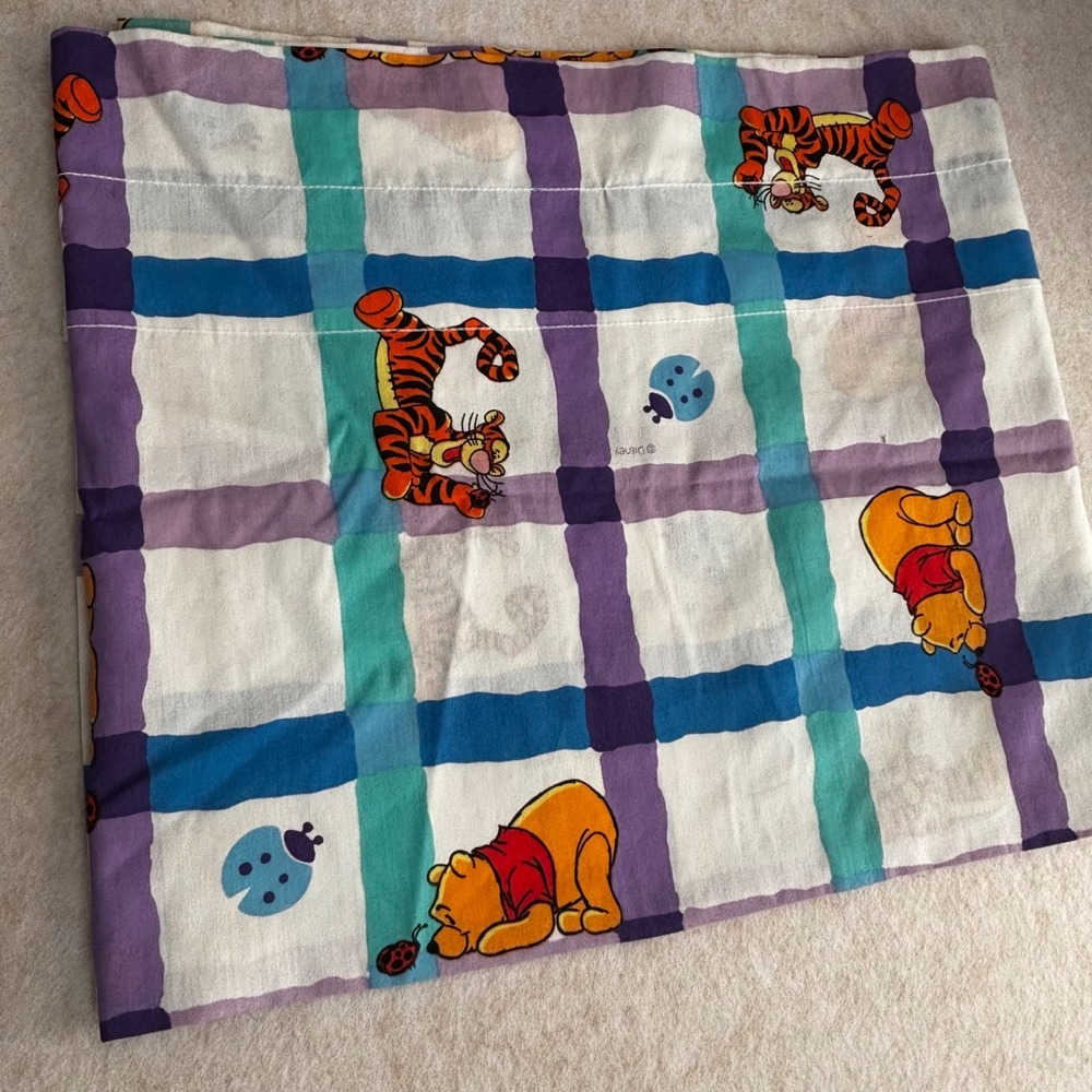 Vintage Disney Winnie the Pooh Tigger Plaid Window Valance Curtain 84x15 USA